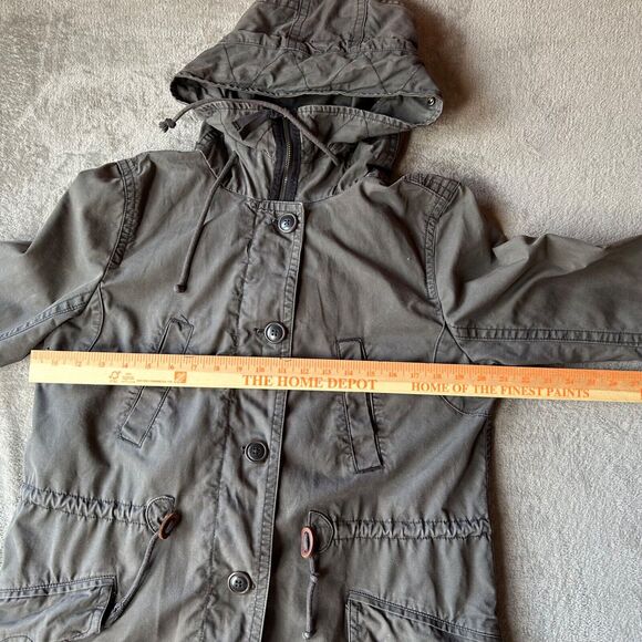 Gap Utility Parka‎ Coat Women’s Medium Hooded Sherpa Lined Jacket Grey Military - Picture 5 of 12